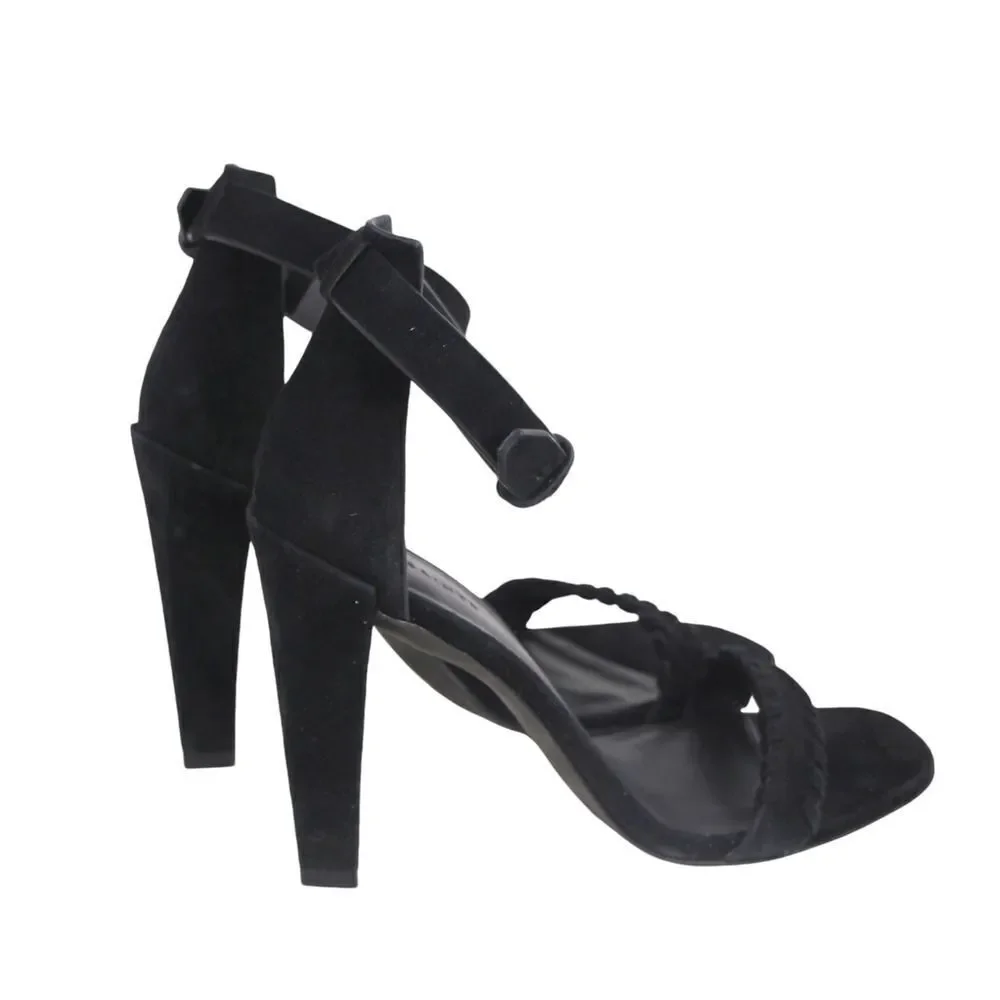 AllSaints BLACK GENUINE LEATHER SUEDE HIGH HEEL OPEN TOE STRAPPY SANDALS Sz 40 - Picture 6 of 11
